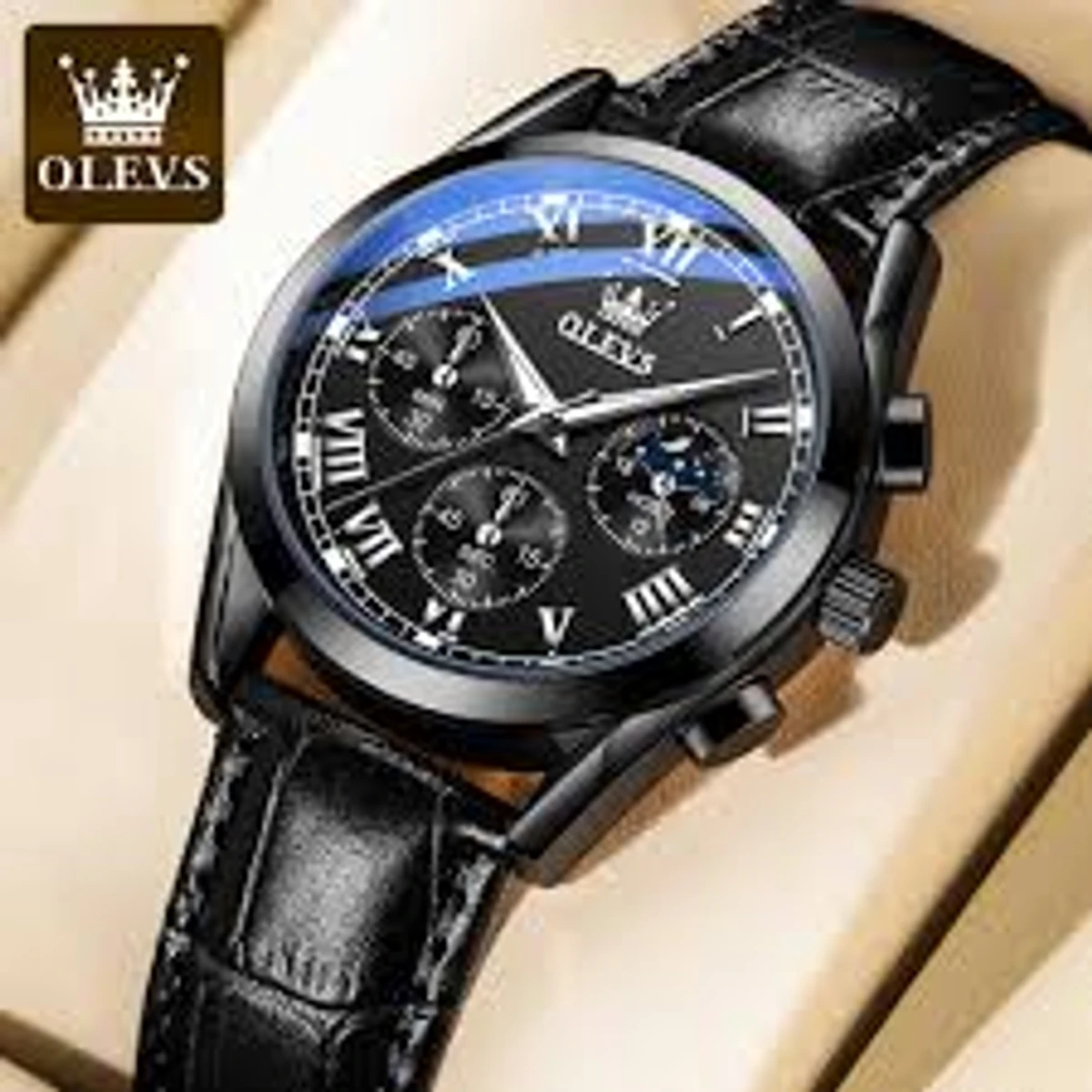 Olevs 2872 PU Leather Wrist Watch For Men