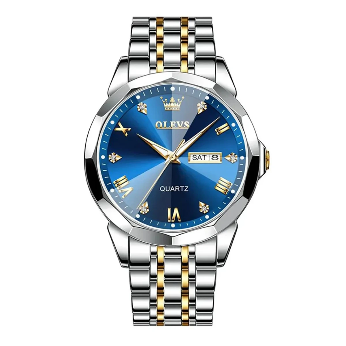 OLEVS 9931 Stainless Steel Quartz Watch For Men - Blue And Silver