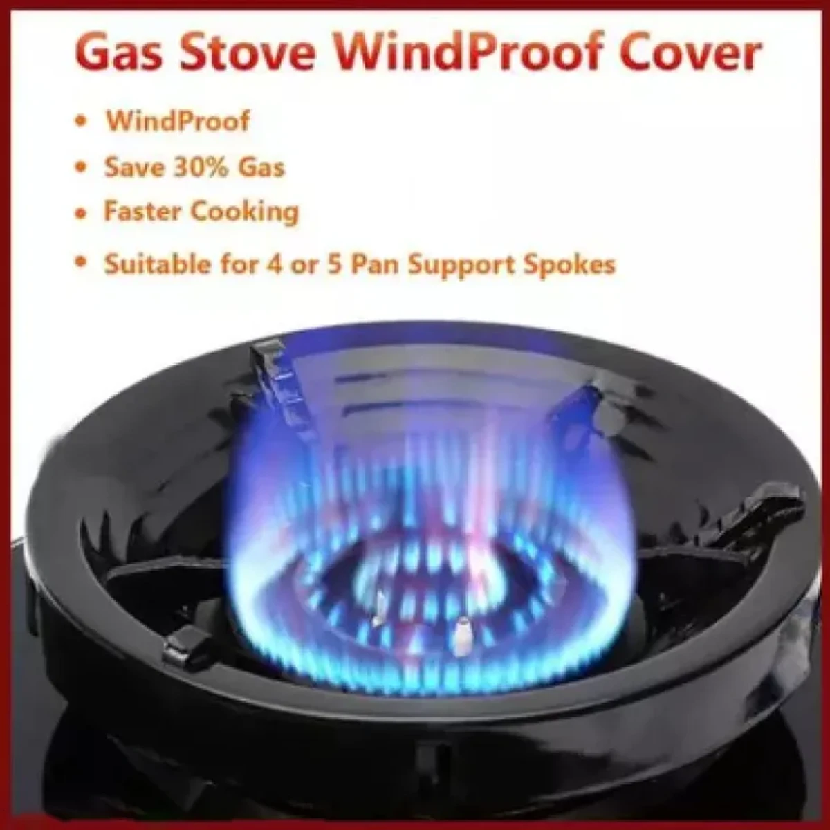 Windproof Energy Saving Gas Stove Stand - Black