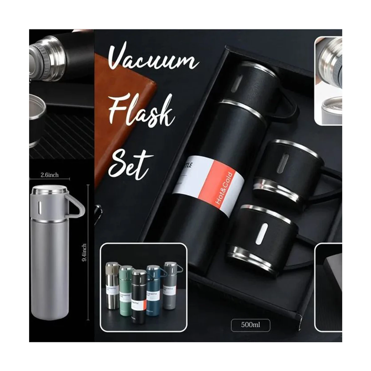 Stainless Steel Vacuum Flask Set - Black