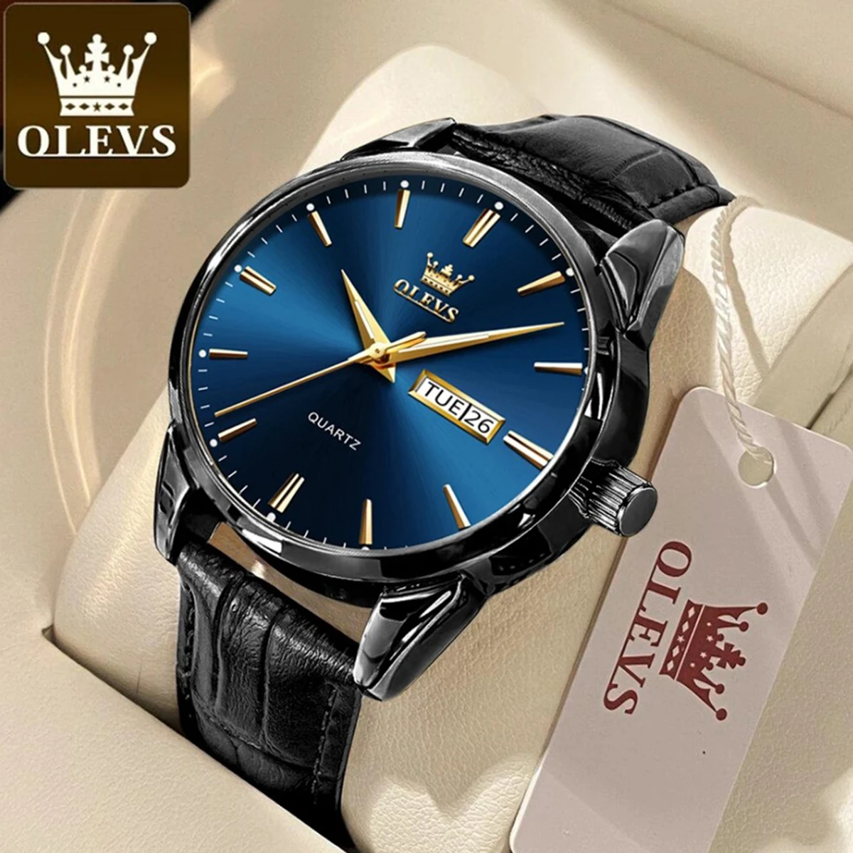 OLEVS 6898 Leather Analog Watch For Men