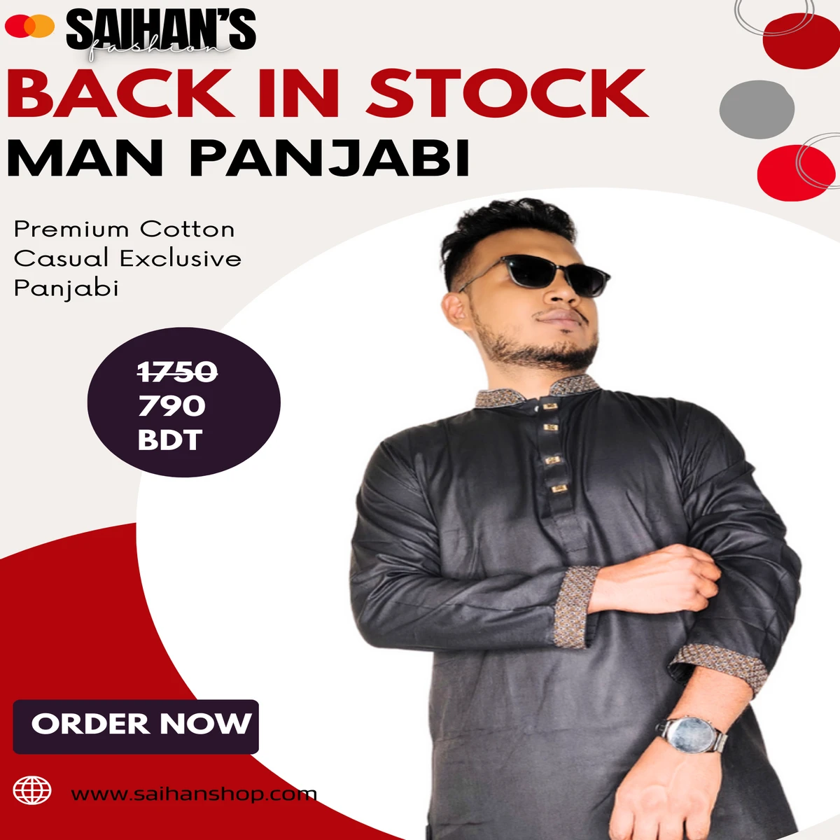 Premium Cotton Casual Exclusive Panjabi For Men -Black