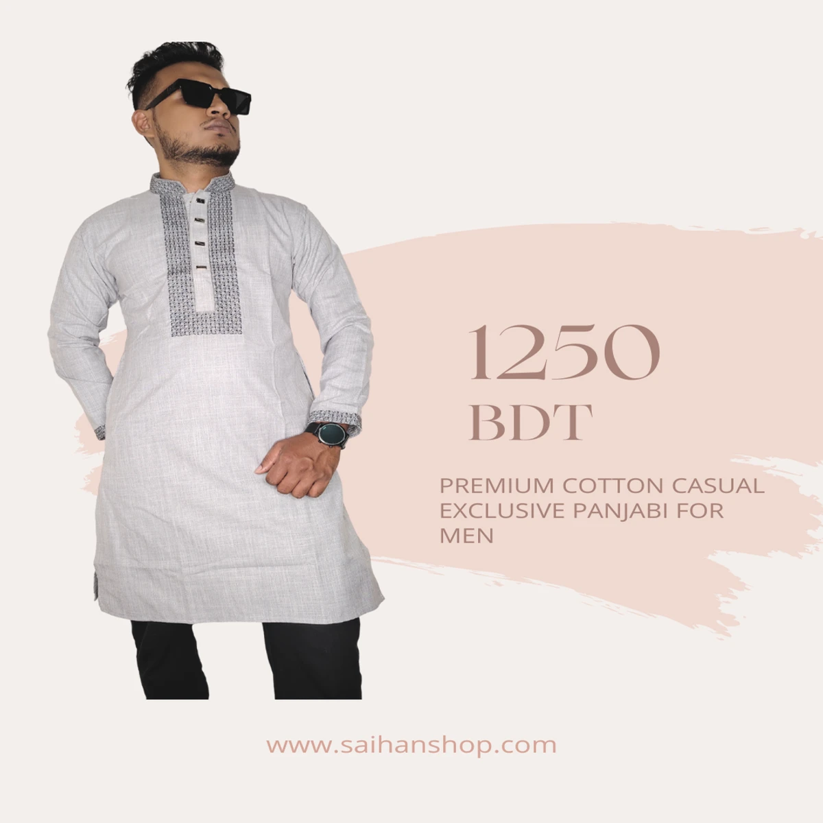 Premium Cotton Casual Exclusive Panjabi For Men-Gray