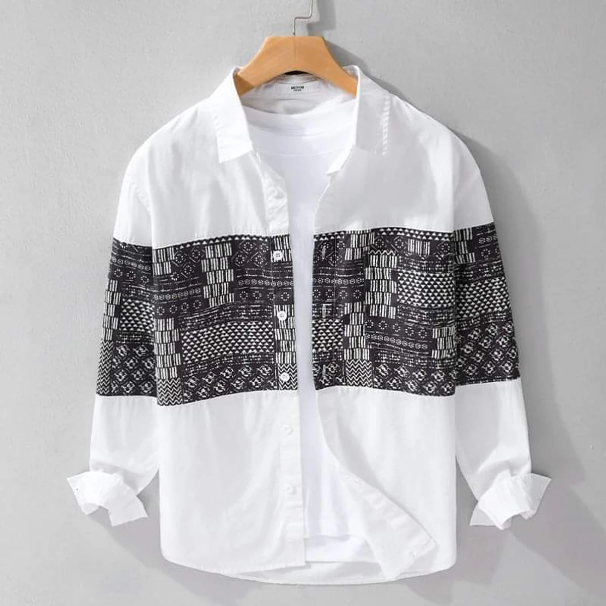 Cotton Rolex Full Sleeve Casual Shirt For Men Black & White-M003