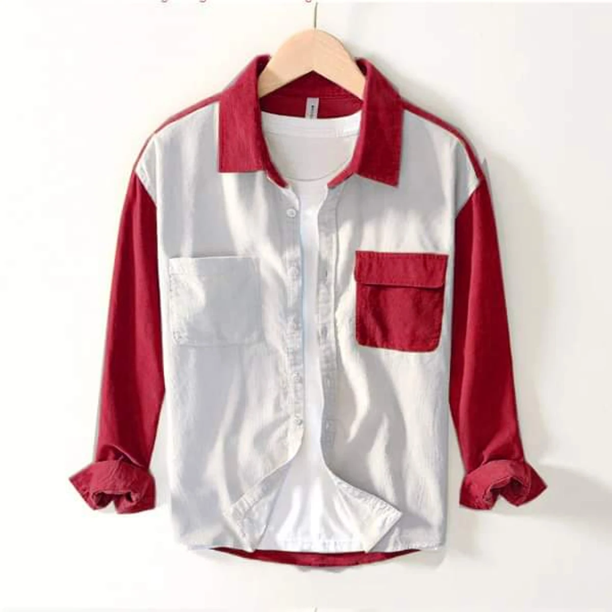 Cotton Rolex Full Sleeve Casual Shirt For Men Red & White-M004